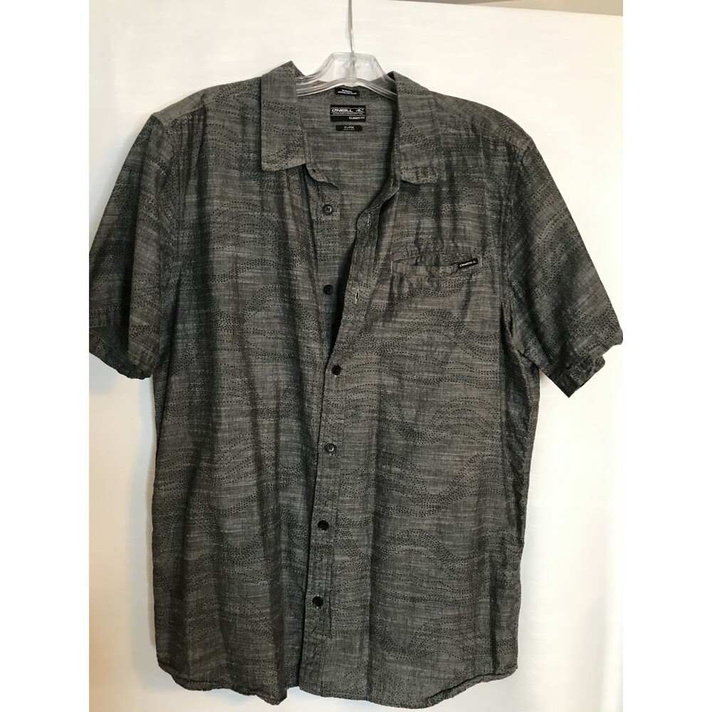 O'Neill Button Front Shirt Mens XL Gray Black Muted  Short Sleeve Casual Surf